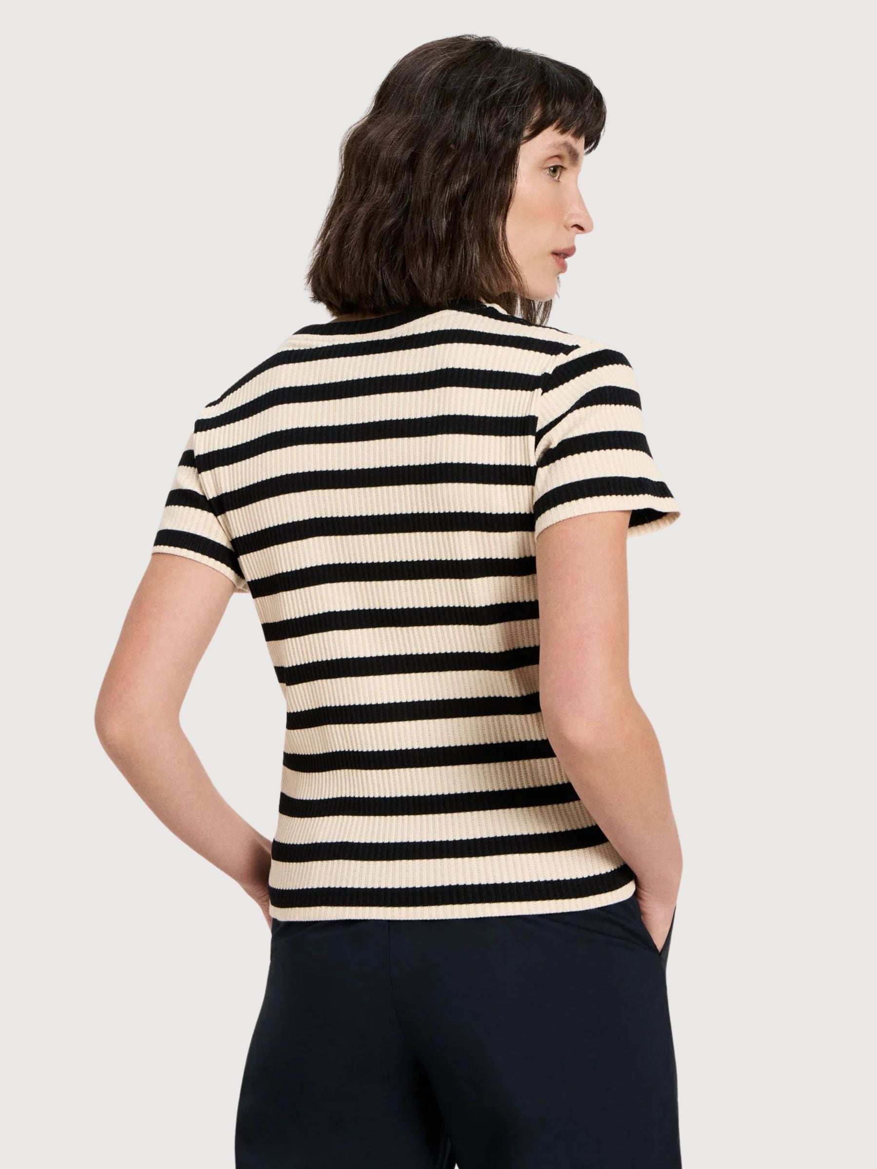 Camicia a righe donna nera/crema | Lanius