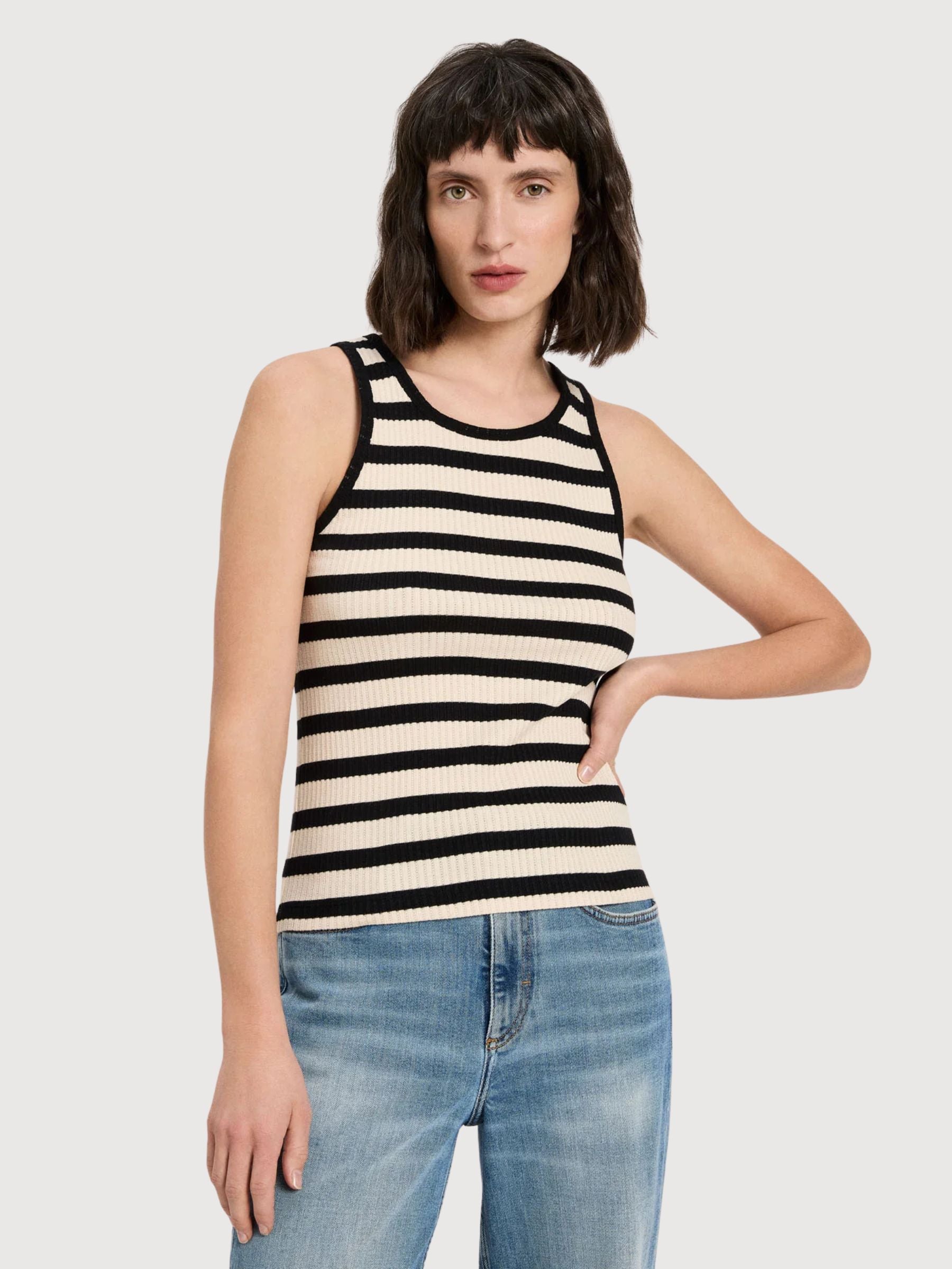 Canotta a righe Nero/Crema | Lanius