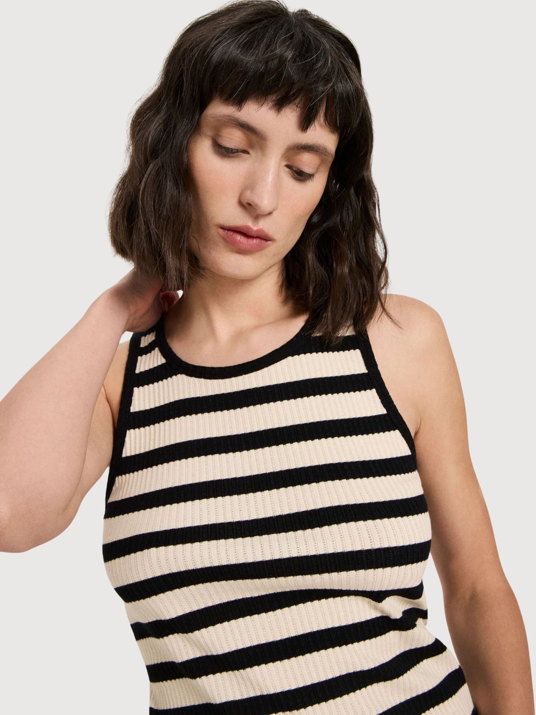 Canotta a righe Nero/Crema | Lanius