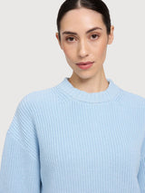 Maglione da donna a maglia grossa color blu sogno | Mazine