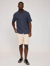 Camicia da uomo a maniche corte in lino blu inchiostro | Mazine