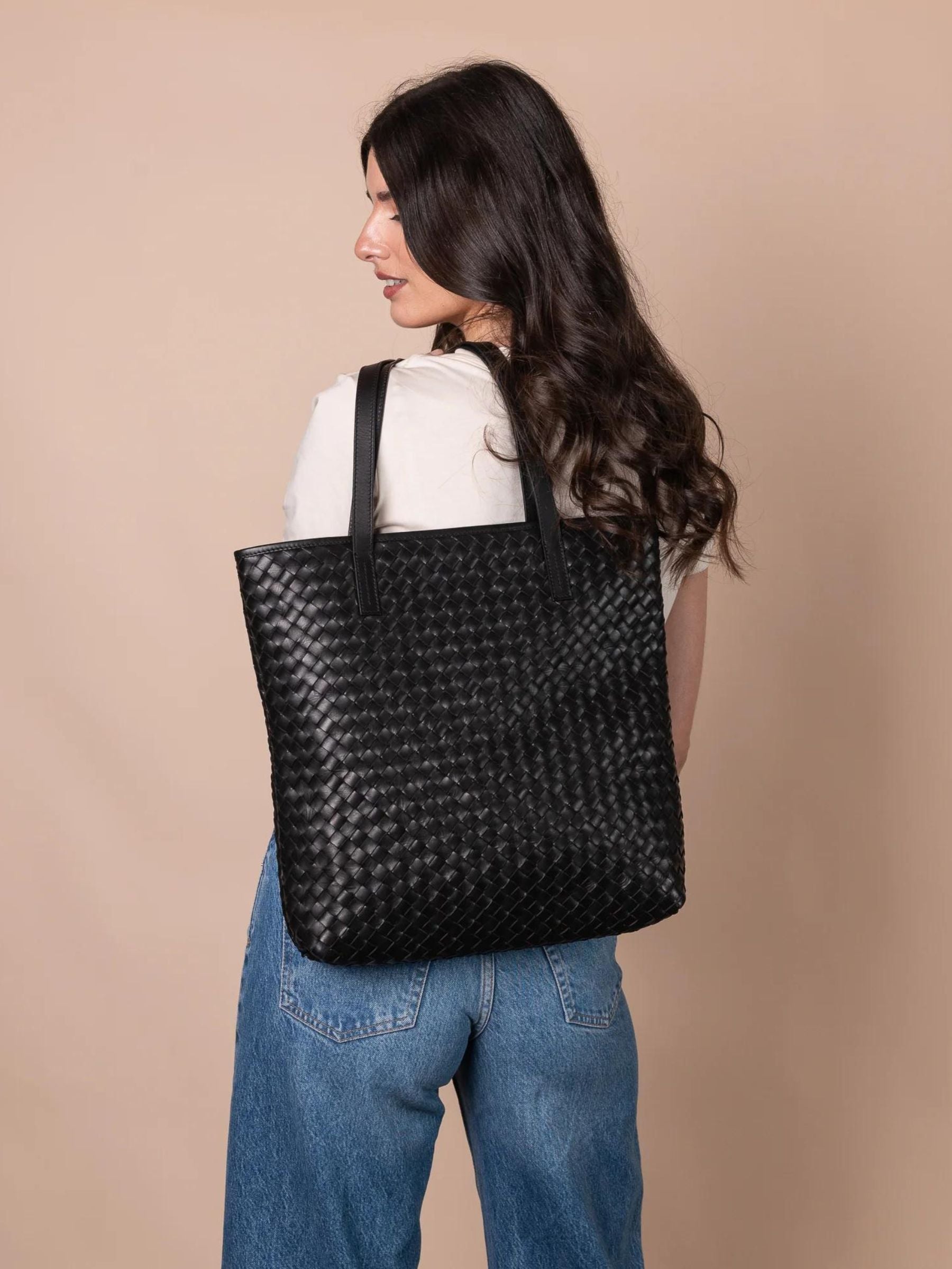 Georgia Black Woven Classic Leather | O My Bag