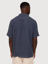 Camicia da uomo a maniche corte in lino blu inchiostro | Mazine