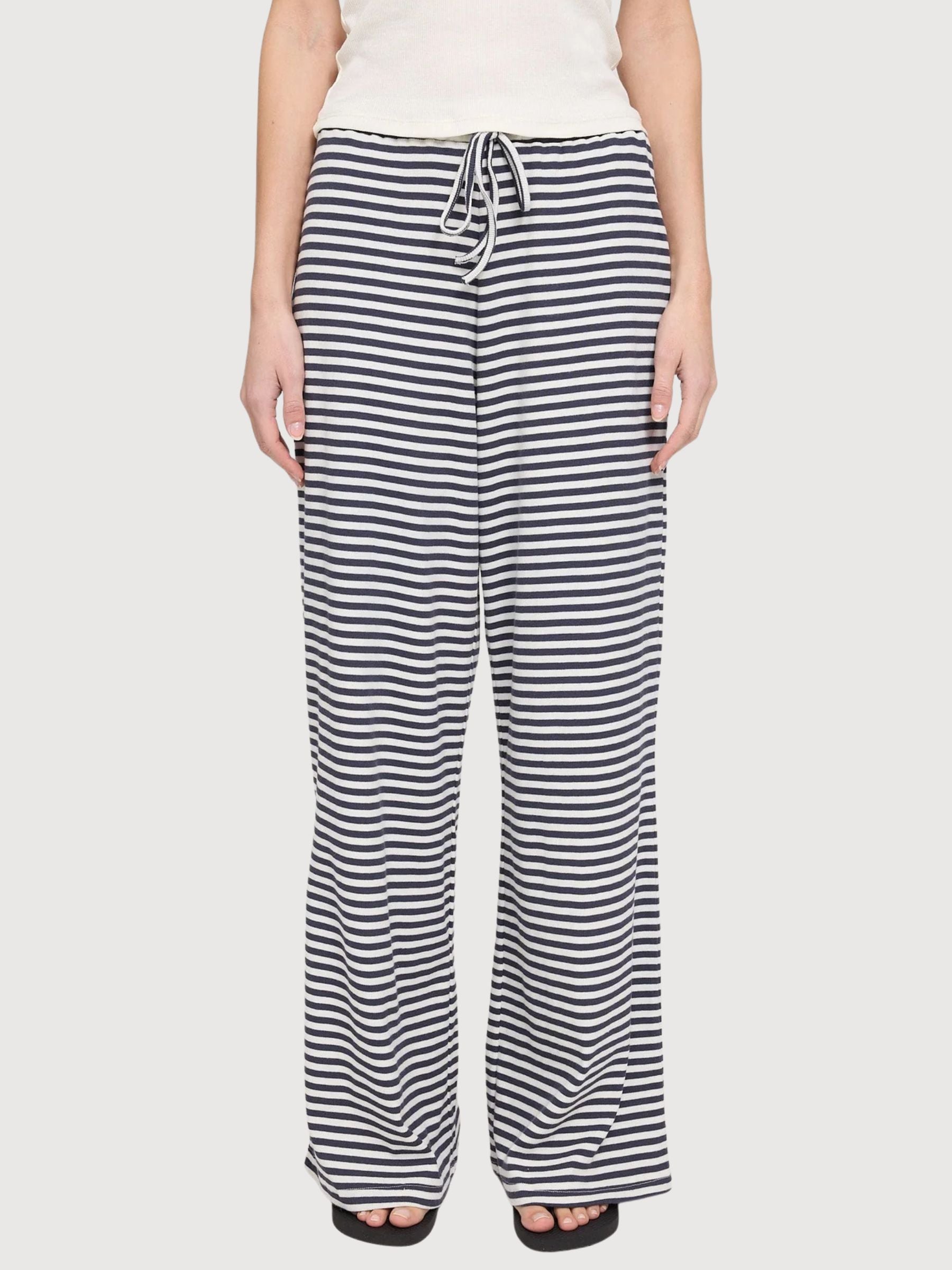 Pantaloni a coste a righe da donna, blu inchiostro/bianco | Mazine