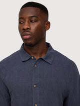 Camicia da uomo a maniche corte in lino blu inchiostro | Mazine