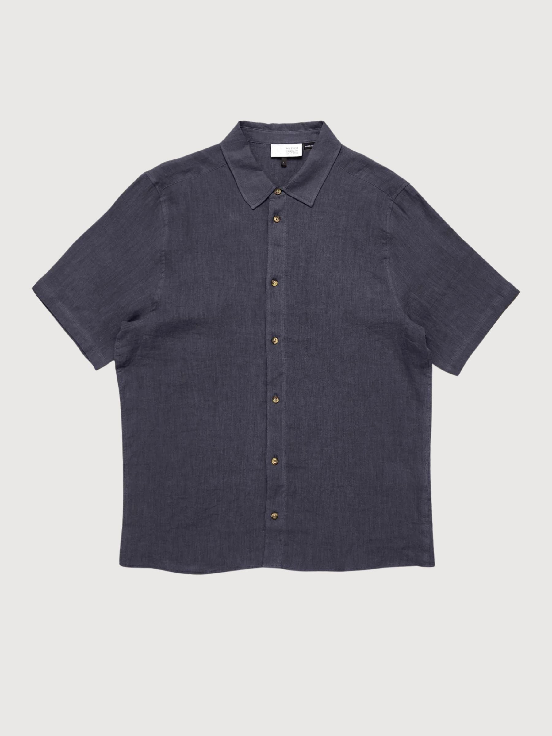 Camicia da uomo a maniche corte in lino blu inchiostro | Mazine
