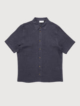 Camicia da uomo a maniche corte in lino blu inchiostro | Mazine