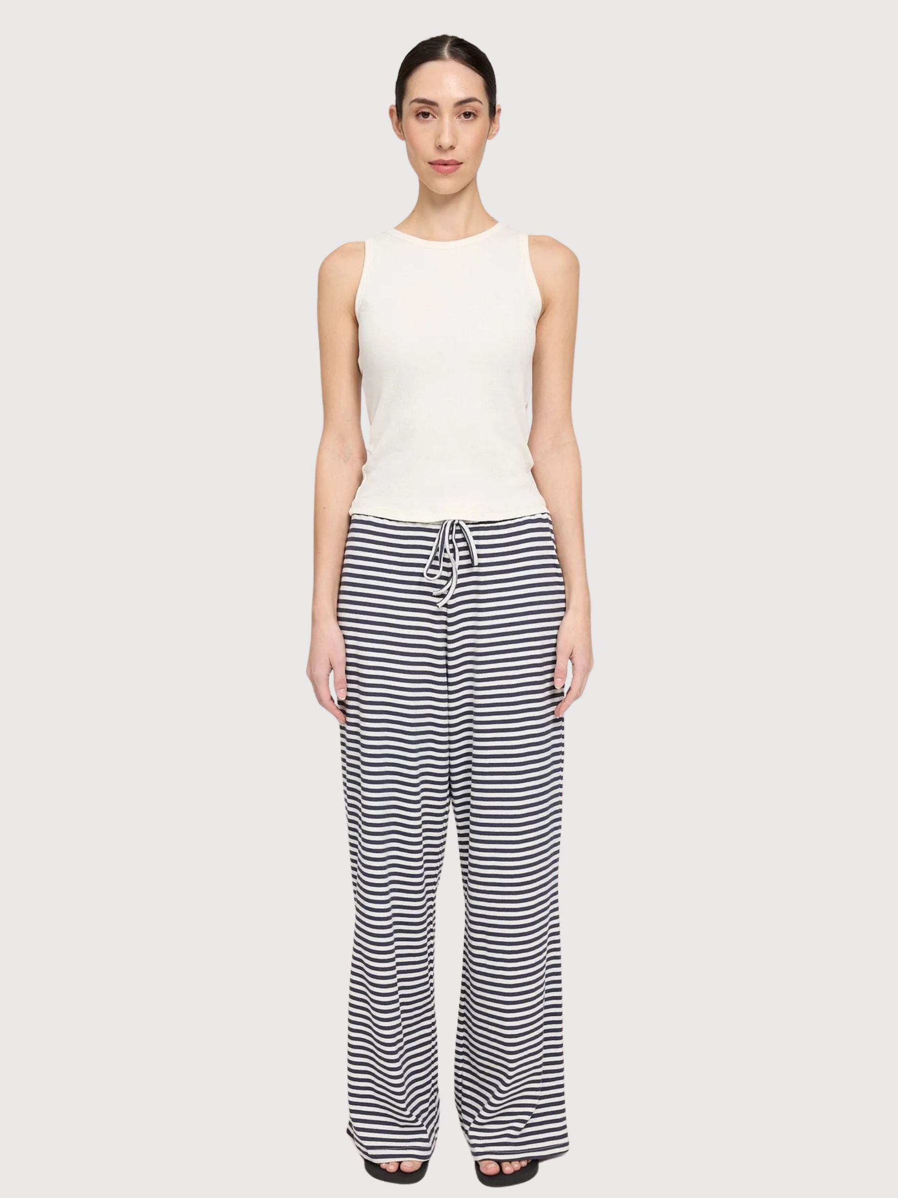 Pantaloni a coste a righe da donna, blu inchiostro/bianco | Mazine
