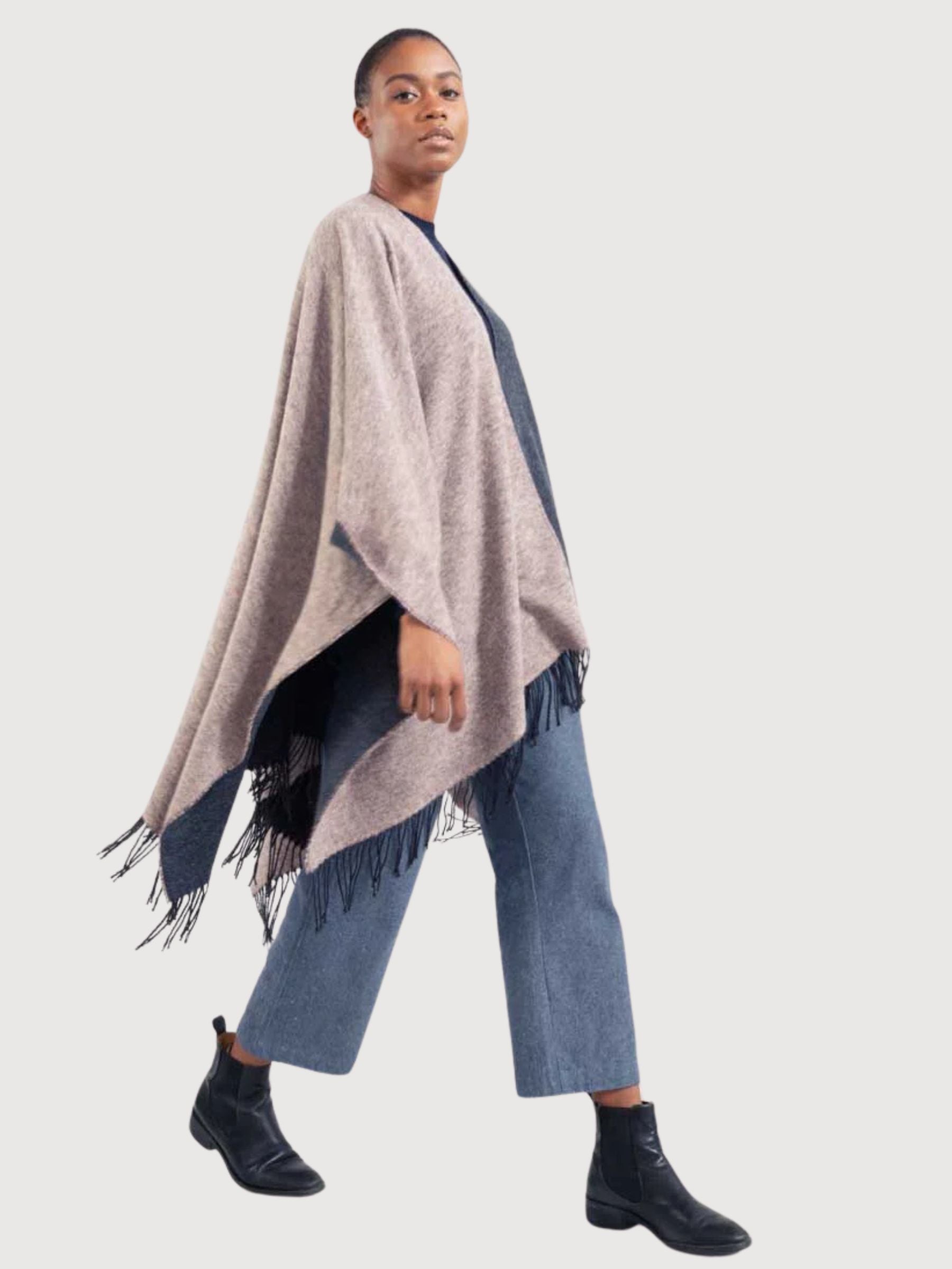 Recycled Cotton Cape Tuco Pale Rose-Blue Woman | Rifò