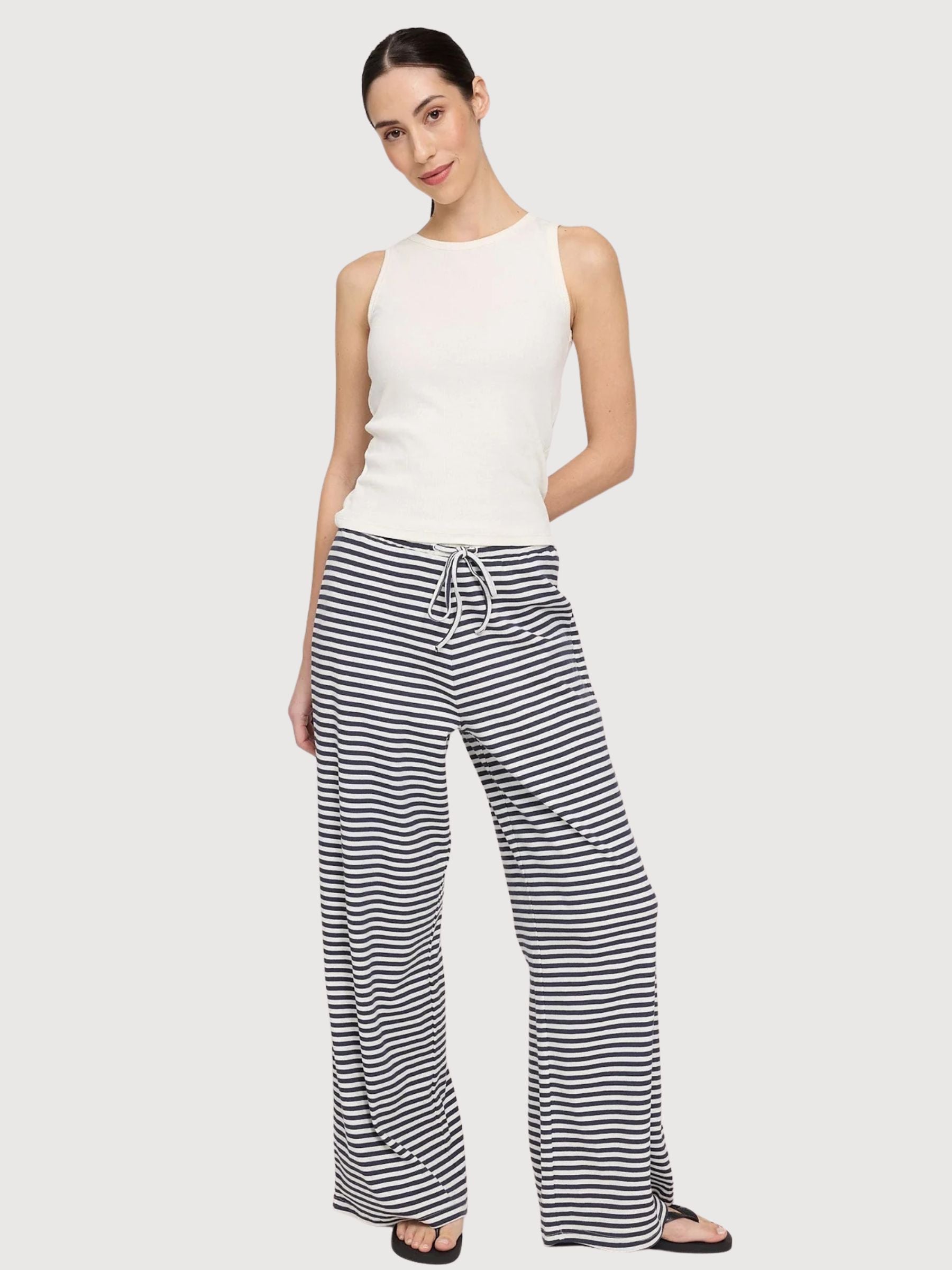 Pantaloni a coste a righe da donna, blu inchiostro/bianco | Mazine