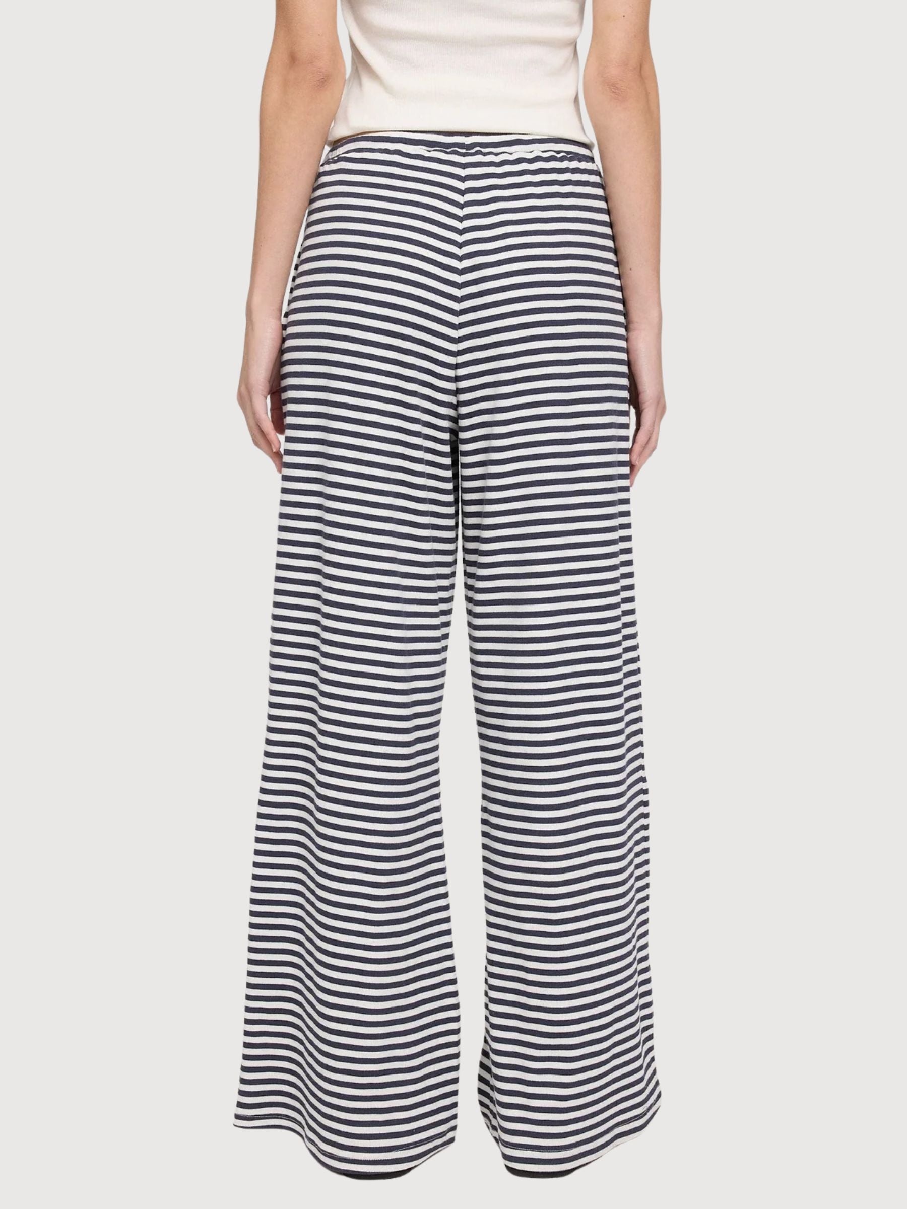Pantaloni a coste a righe da donna, blu inchiostro/bianco | Mazine