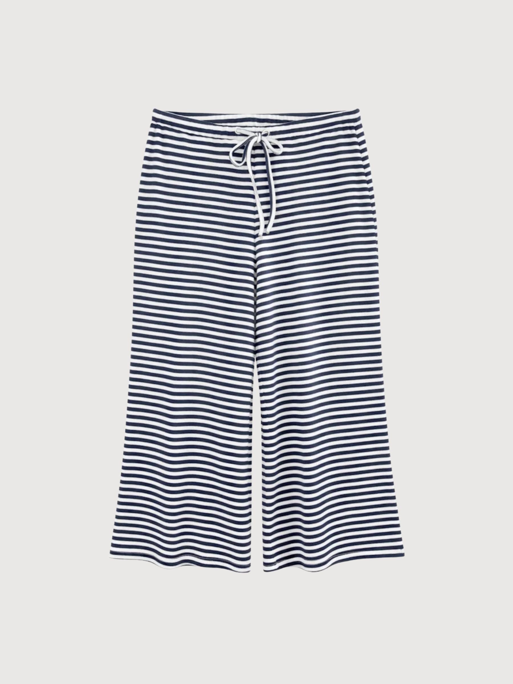 Pantaloni a coste a righe da donna, blu inchiostro/bianco | Mazine