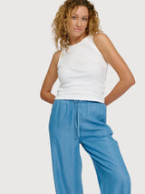 Pantaloni da donna in Tencel con coulisse, blu scuro lavato | Mazine