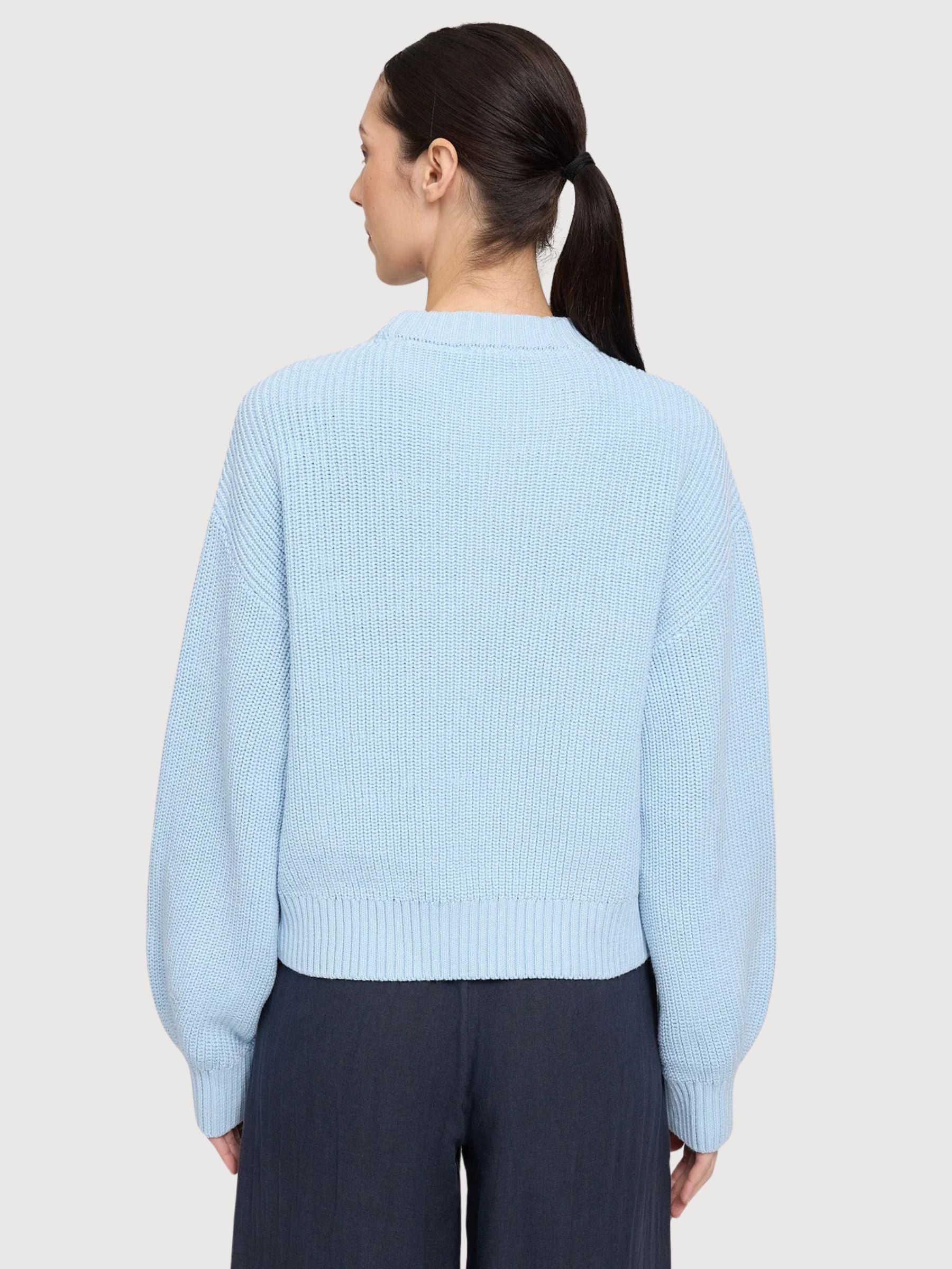 Maglione da donna a maglia grossa color blu sogno | Mazine