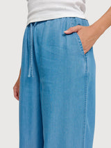 Pantaloni da donna in Tencel con coulisse, blu scuro lavato | Mazine