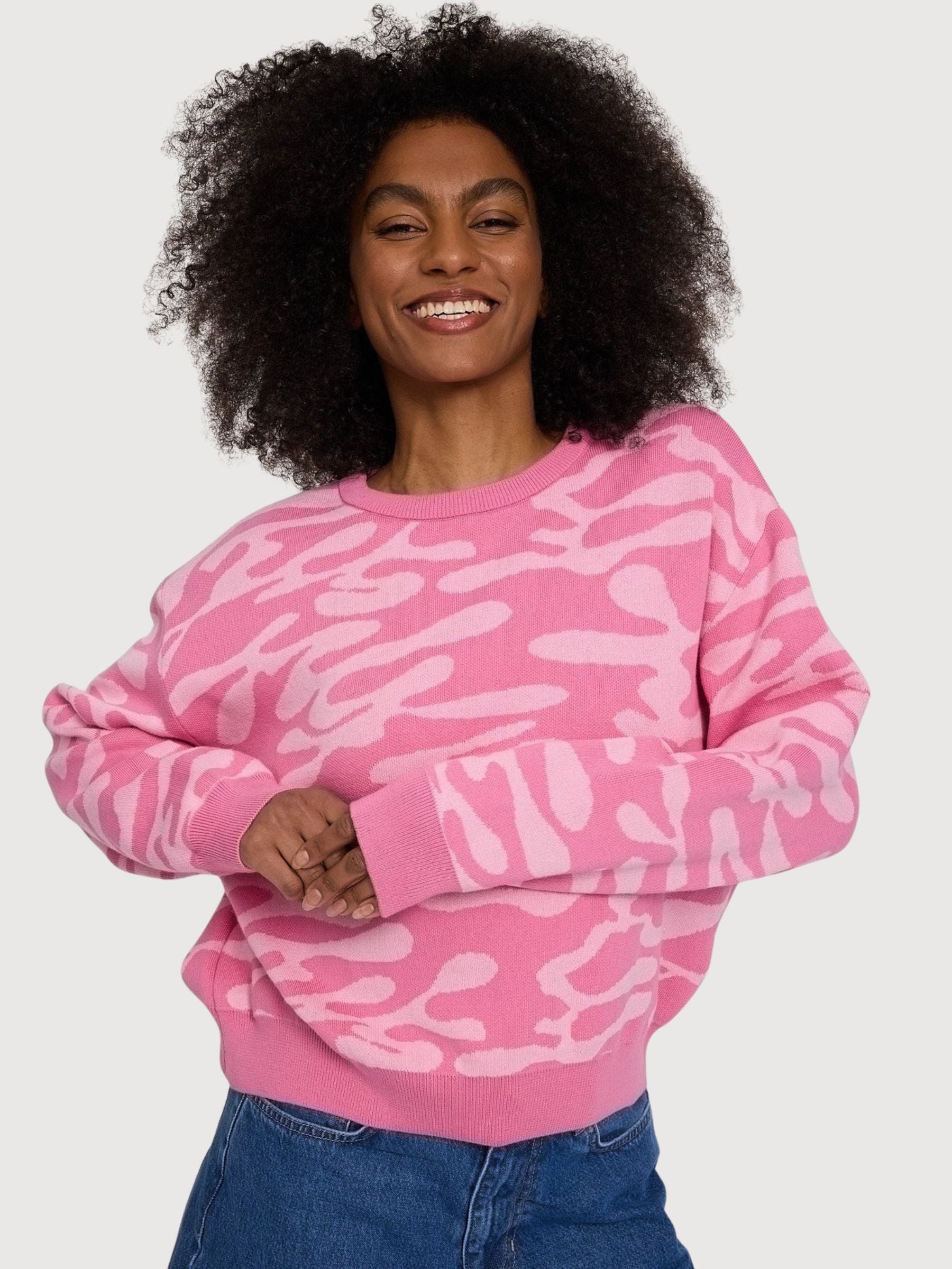Maglione da donna in jacquard astratto rosa | Mazine
