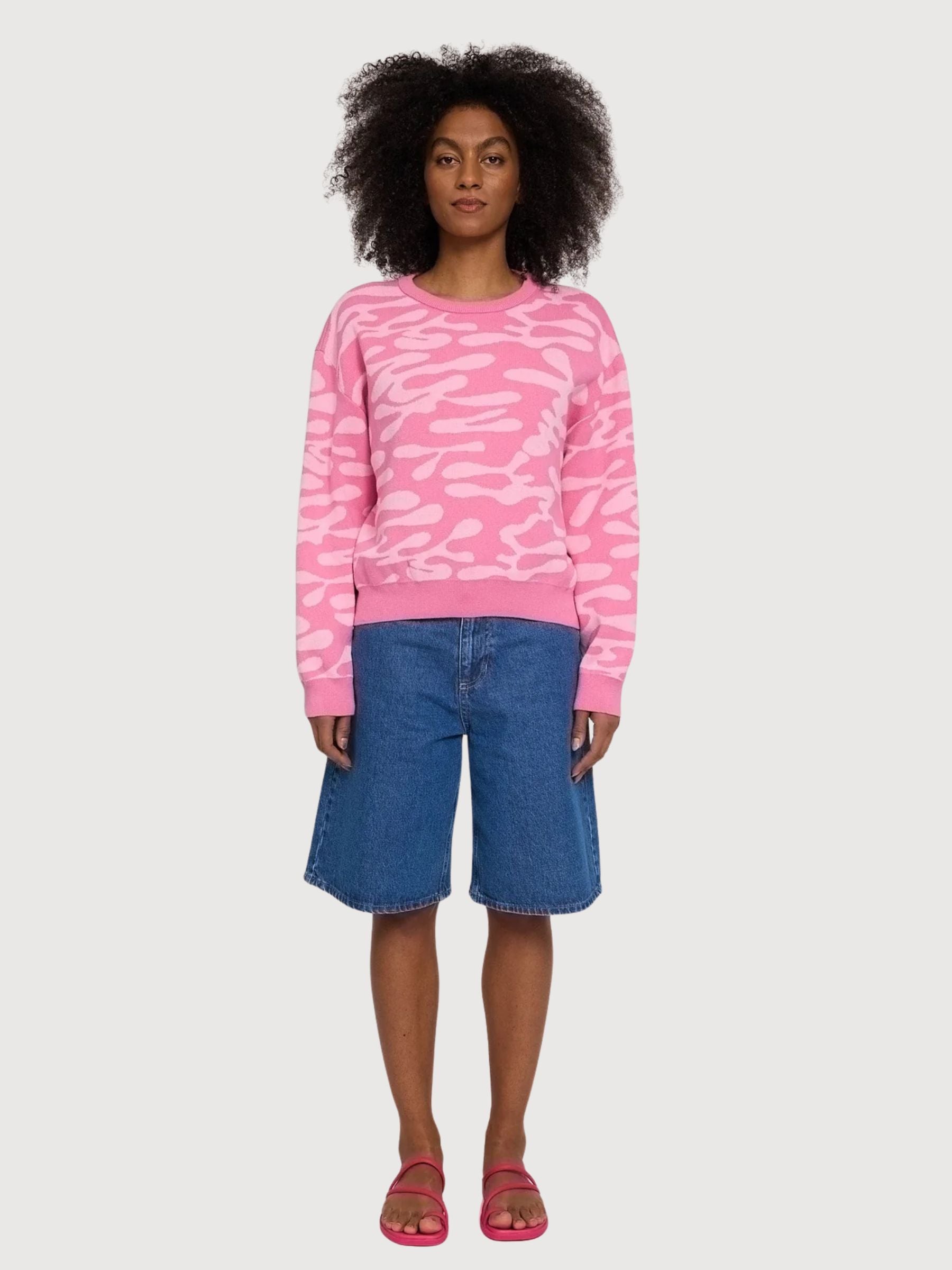 Maglione da donna in jacquard astratto rosa | Mazine