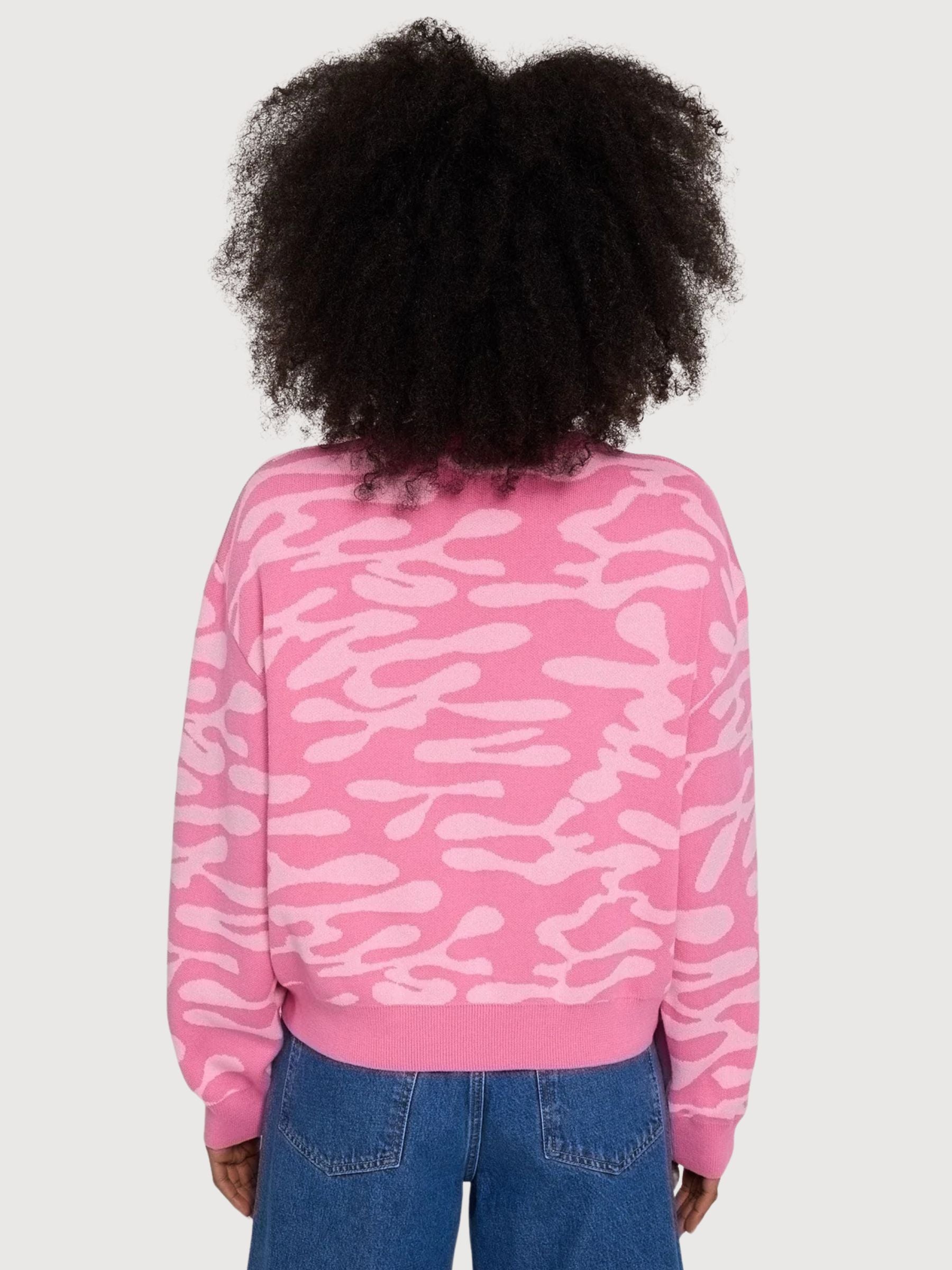Maglione da donna in jacquard astratto rosa | Mazine