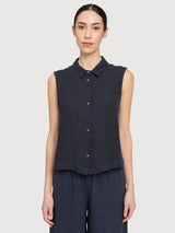 Shirt Sleeveless Linen Woman Ink Blue | Mazine