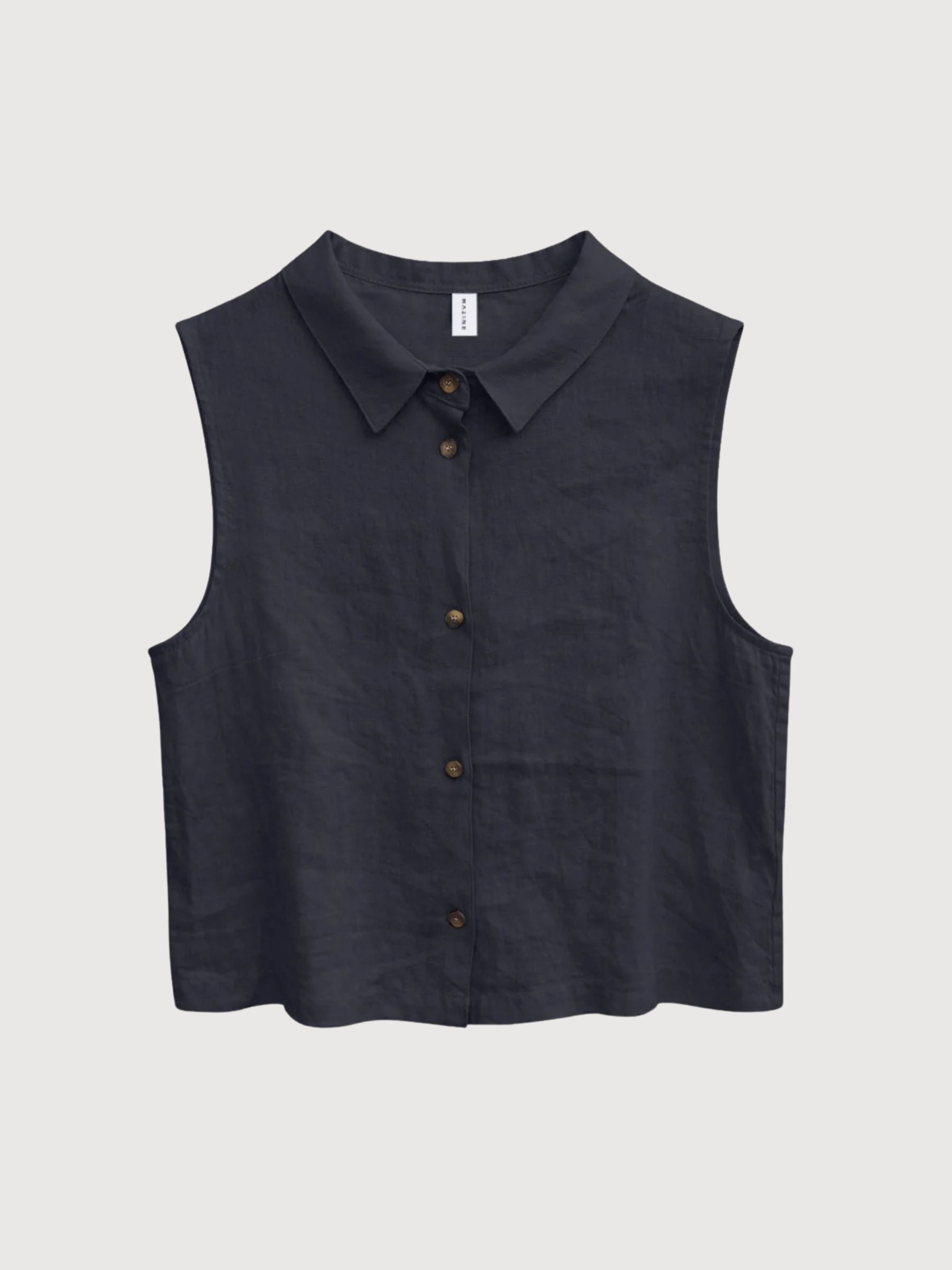 Camicia senza maniche da donna in lino blu inchiostro | Mazine