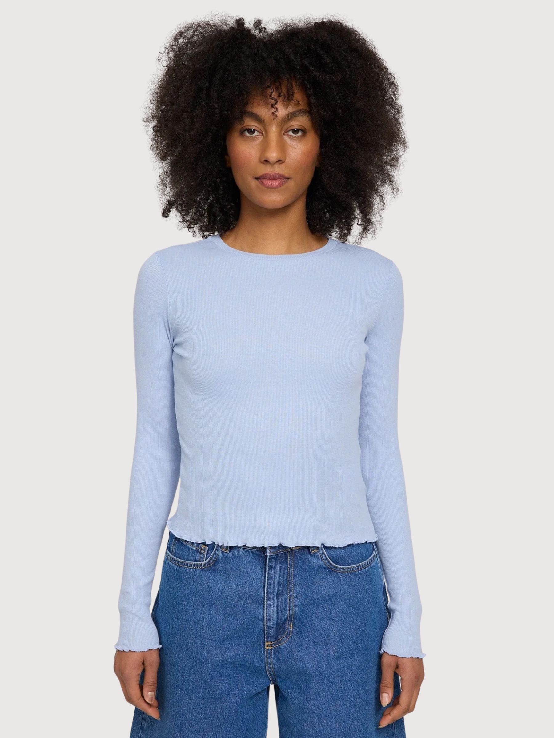Maglia a maniche lunghe Babylock con orlo da donna blu  | Mazine