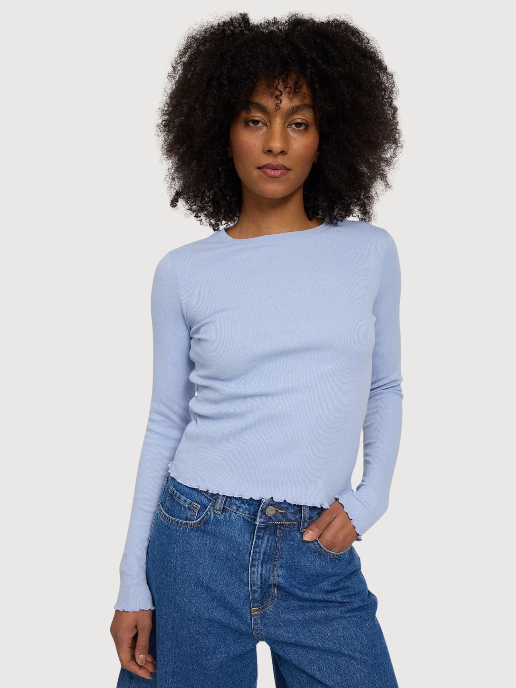 Maglia a maniche lunghe Babylock con orlo da donna blu  | Mazine