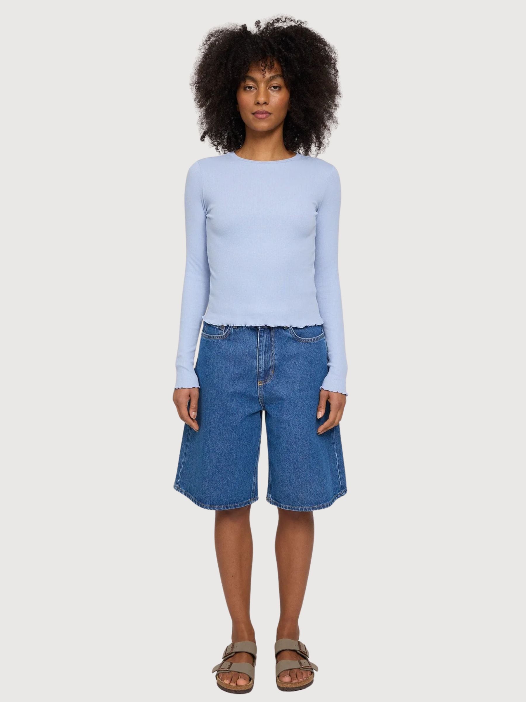 Maglia a maniche lunghe Babylock con orlo da donna blu  | Mazine