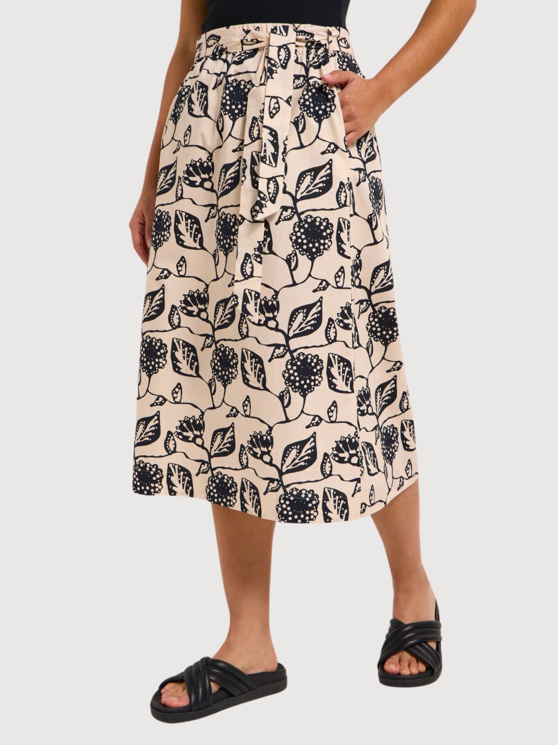 Midi Skirt with Floral Print in Organic Cotton | Lanius