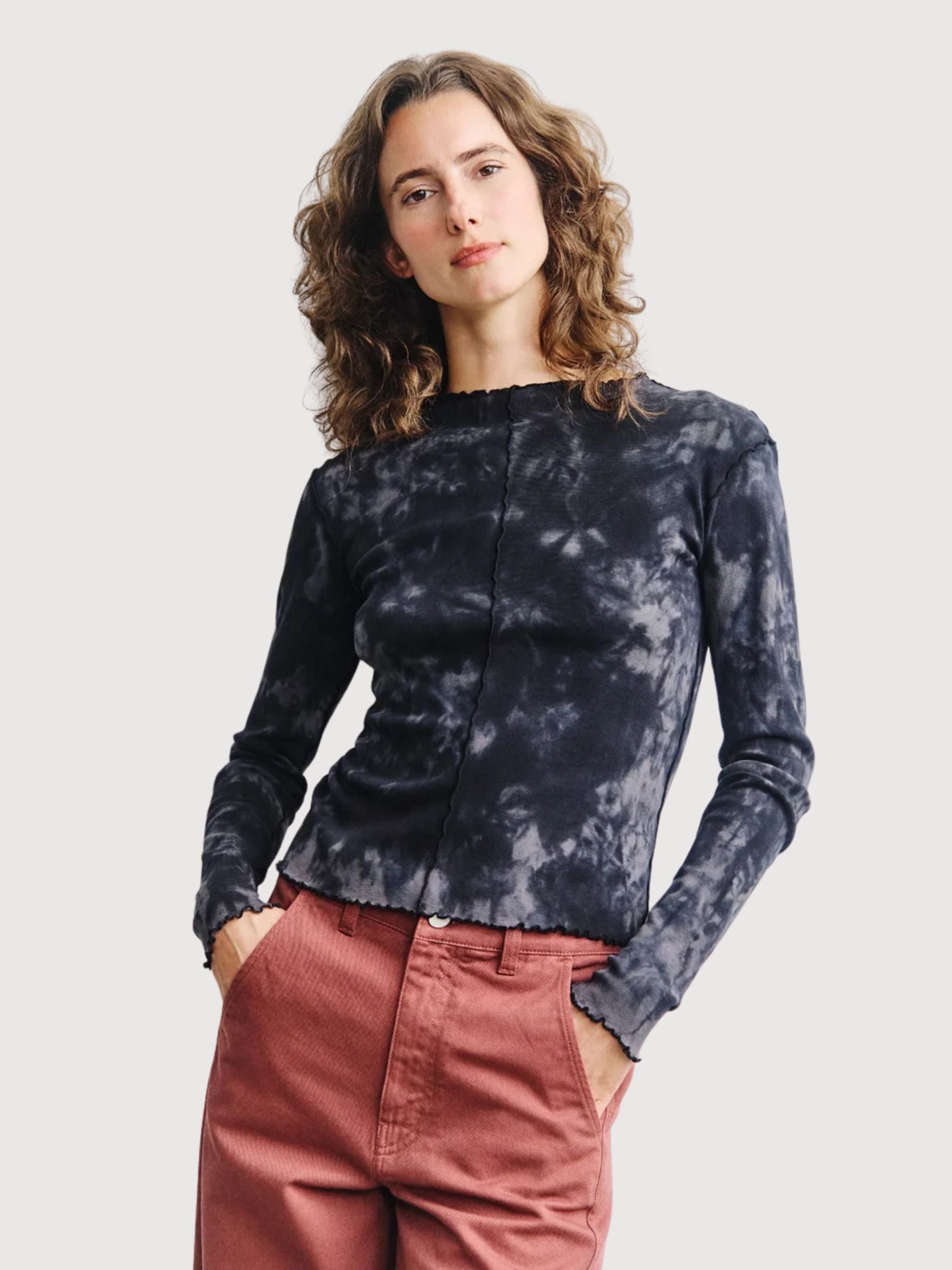 Longsleeve Pin-Tucked Black TieDye Woman | Rotholz