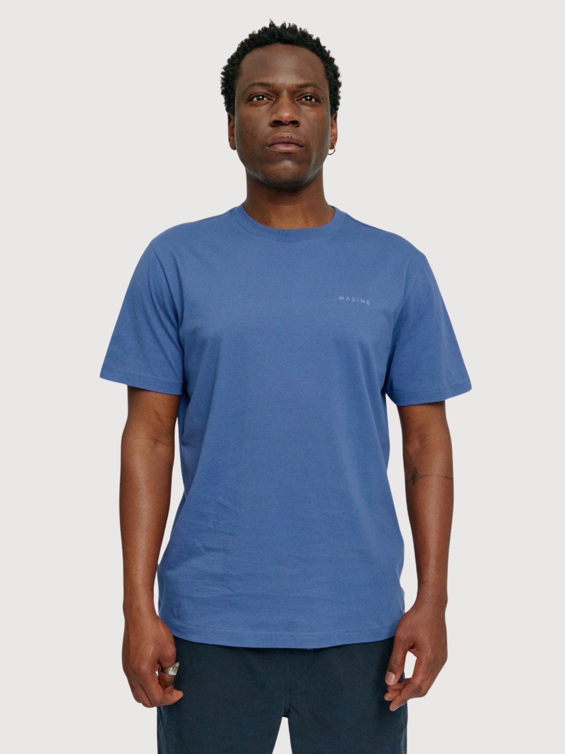 Stampa sul retro della t-shirt in cotone blu indaco/palma | Mazine