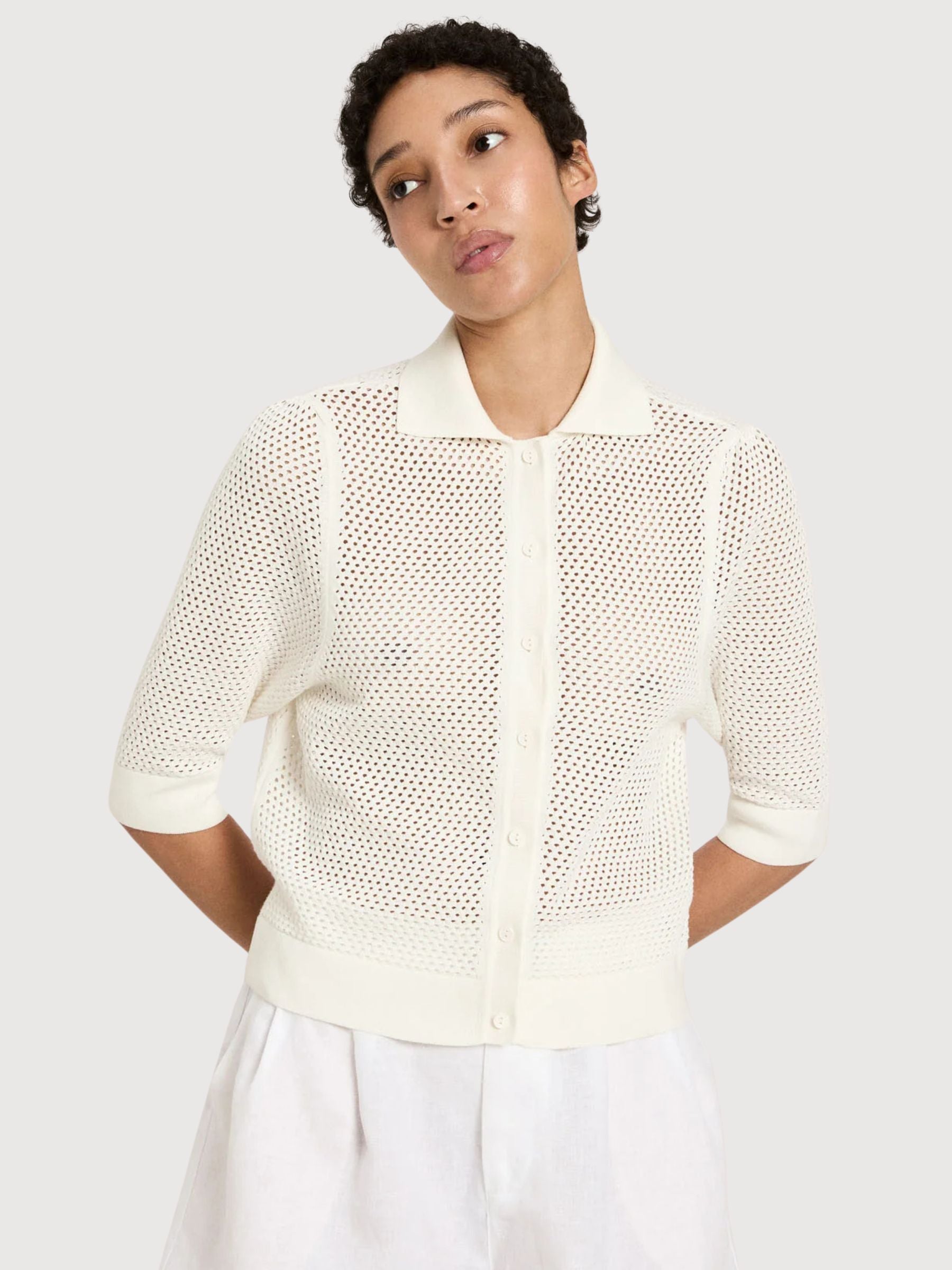 Cardigan ShortSleeve Offwhite Gots Cotton | LANIUS