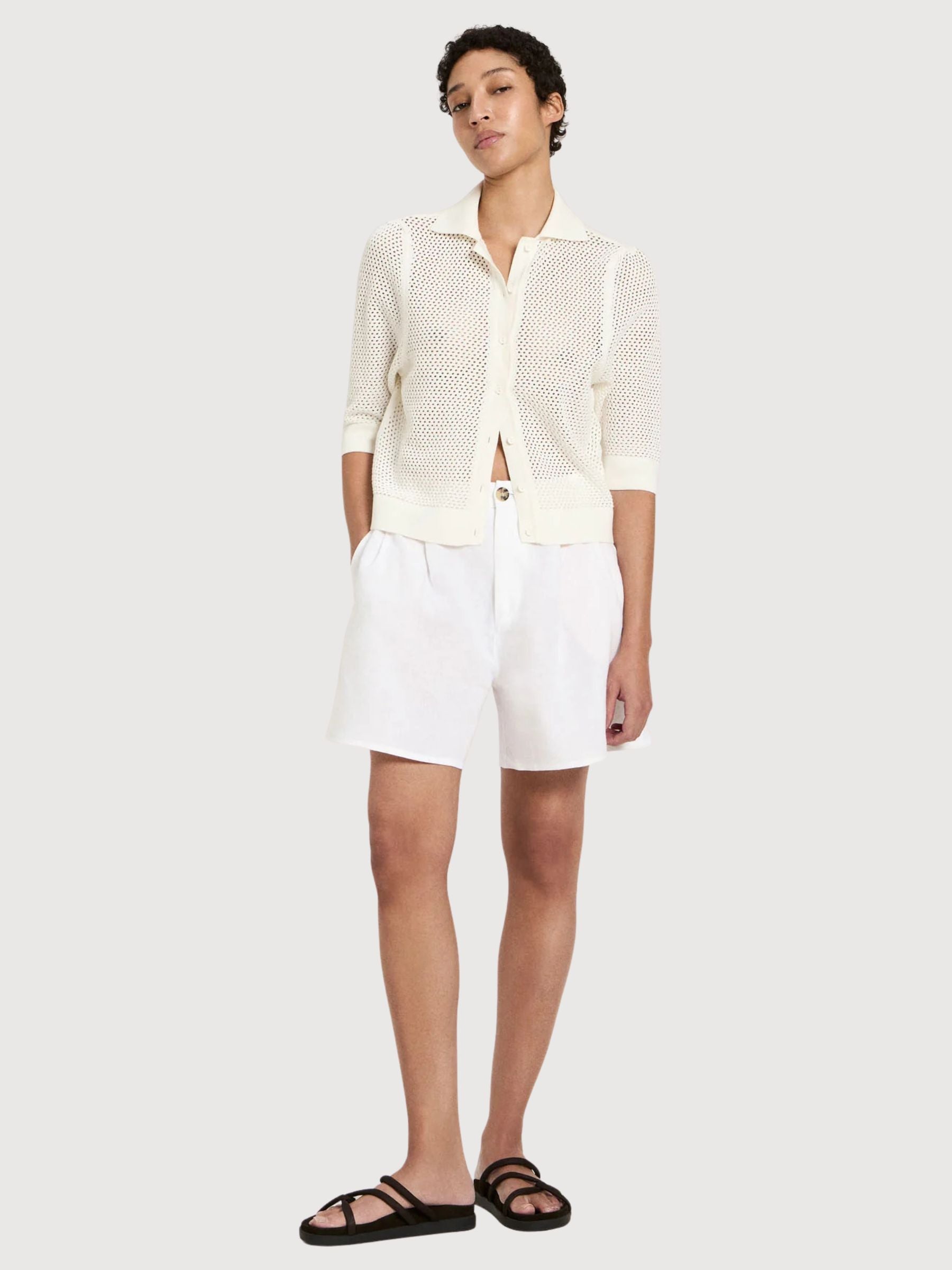 Cardigan ShortSleeve Offwhite Gots Cotton | LANIUS