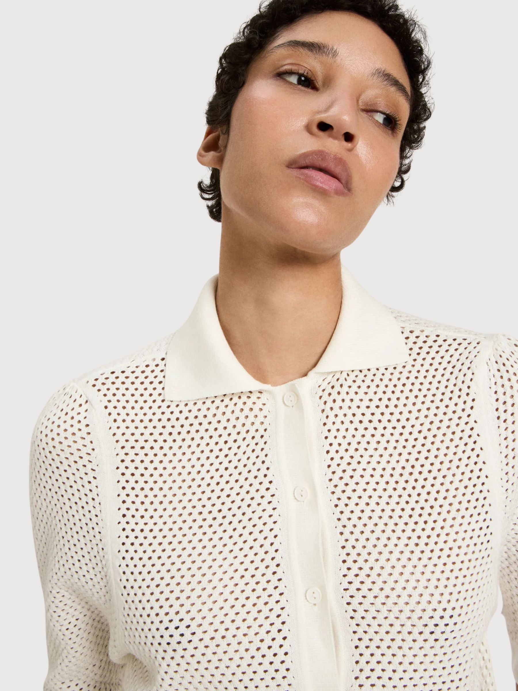 Cardigan ShortSleeve Offwhite Gots Cotton | LANIUS