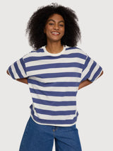 T-shirt a righe audaci da donna blu indaco/bianco sporco | MAZINE