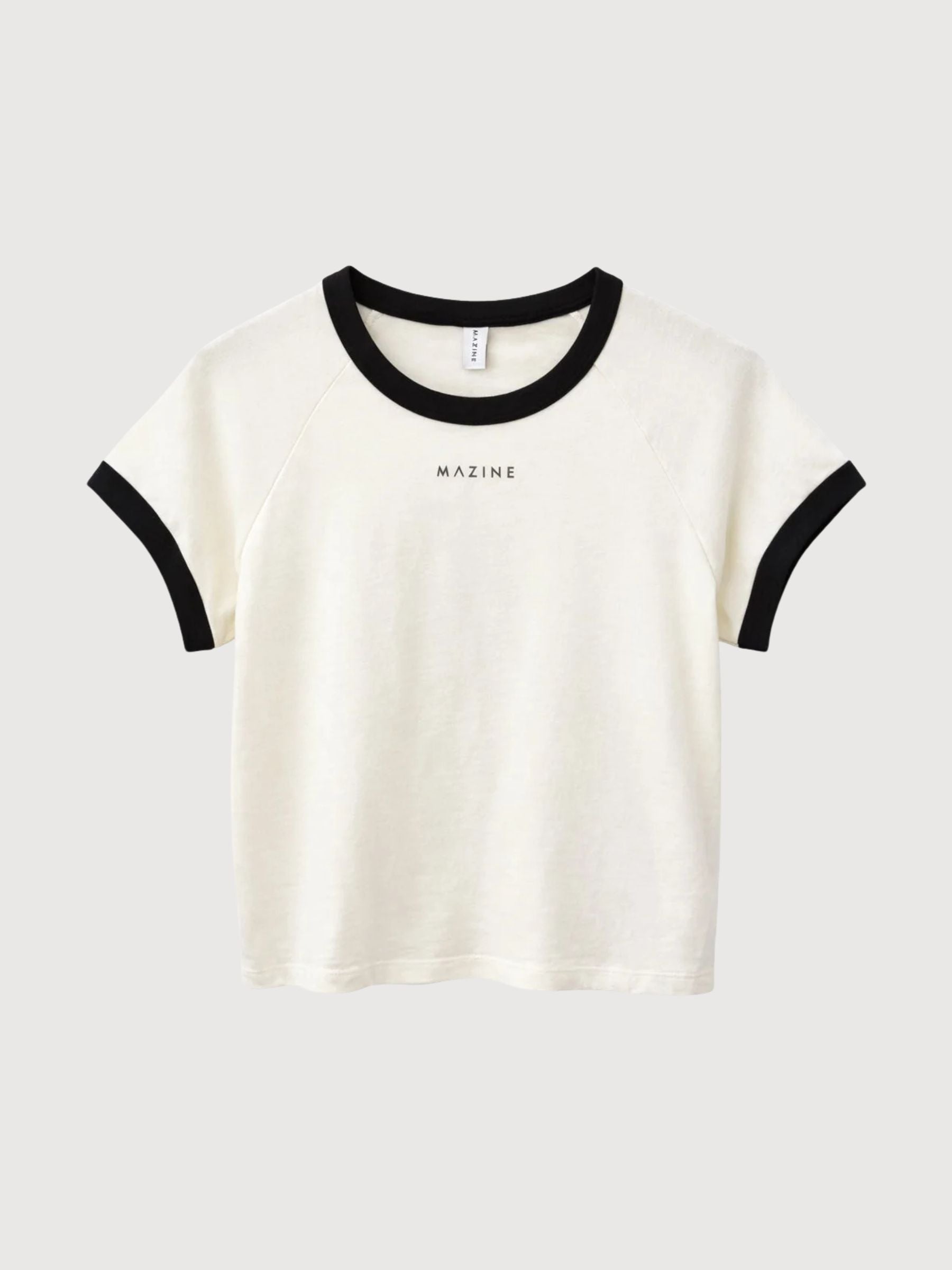 T-shirt da donna con bordi a contrasto color bianco sporco | Mazine