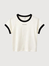 T-shirt da donna con bordi a contrasto color bianco sporco | Mazine