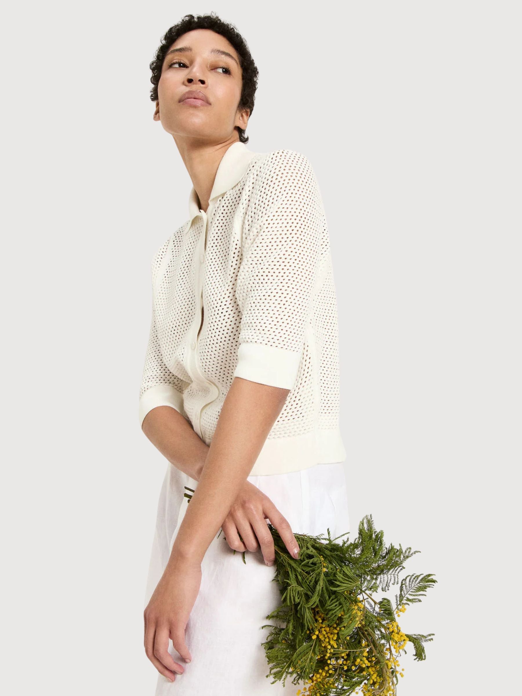 Cardigan ShortSleeve Offwhite Gots Cotton | LANIUS