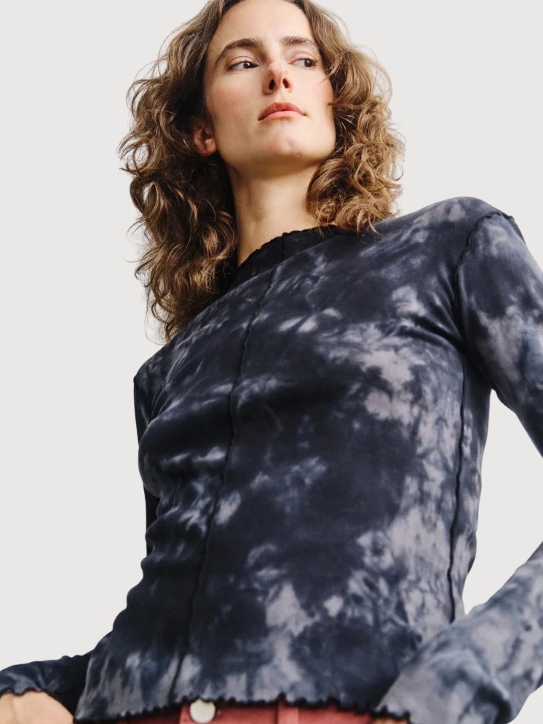 Longsleeve Pin-Tucked Black TieDye Woman | Rotholz