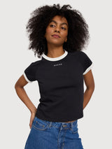 T-shirt da donna nera con bordi a contrasto | MAZINE