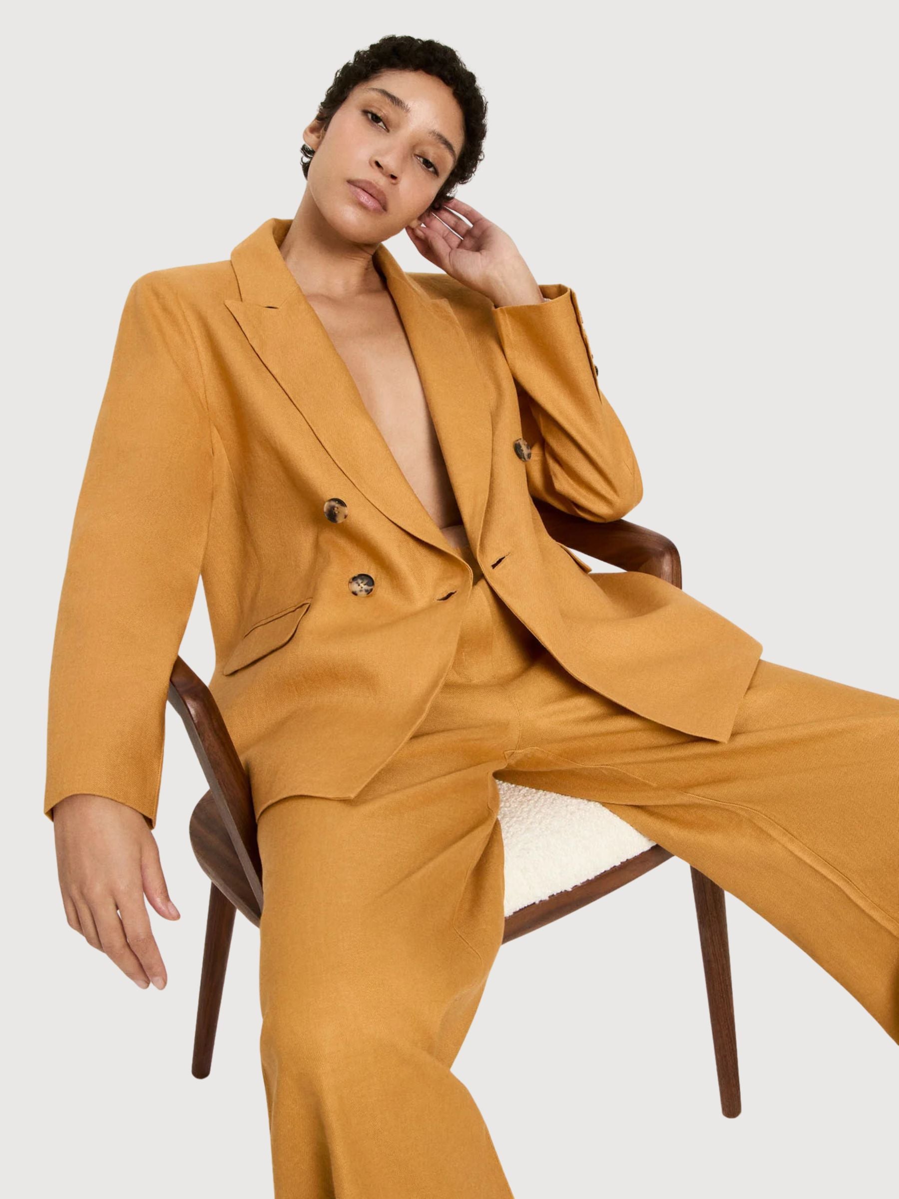 Blazer Gots Dark Honey Linen | LANIUS