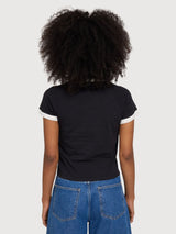 T-shirt da donna nera con bordi a contrasto | MAZINE