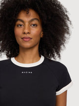 T-shirt da donna nera con bordi a contrasto | MAZINE