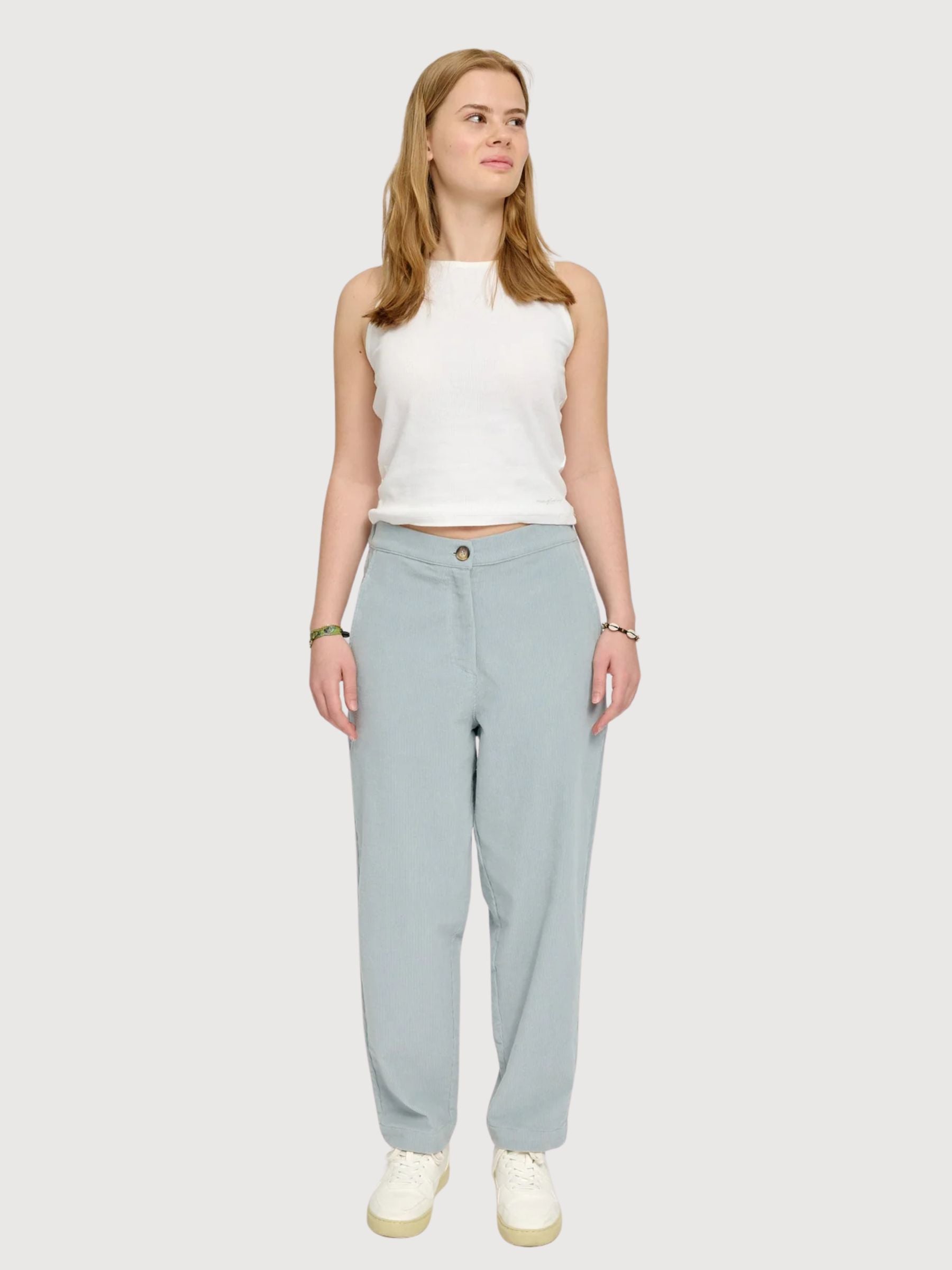 Pantaloni da donna in velluto a coste color blu perla | Mazine