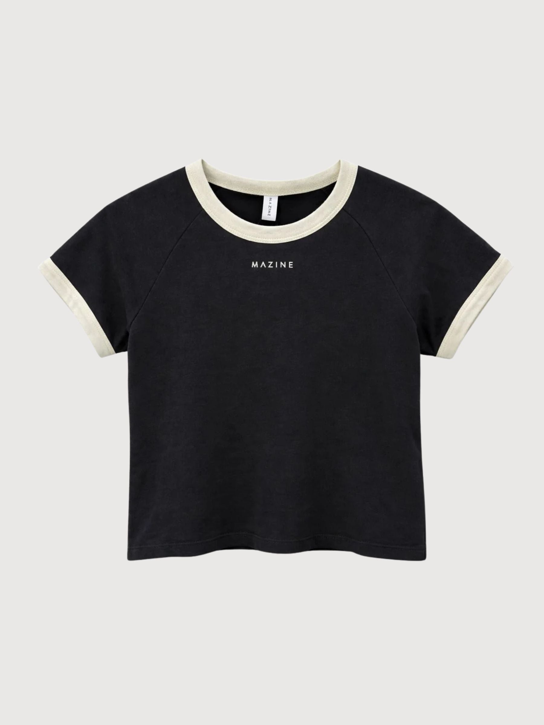 T-shirt da donna nera con bordi a contrasto | MAZINE
