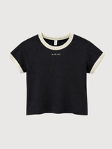 T-shirt da donna nera con bordi a contrasto | MAZINE