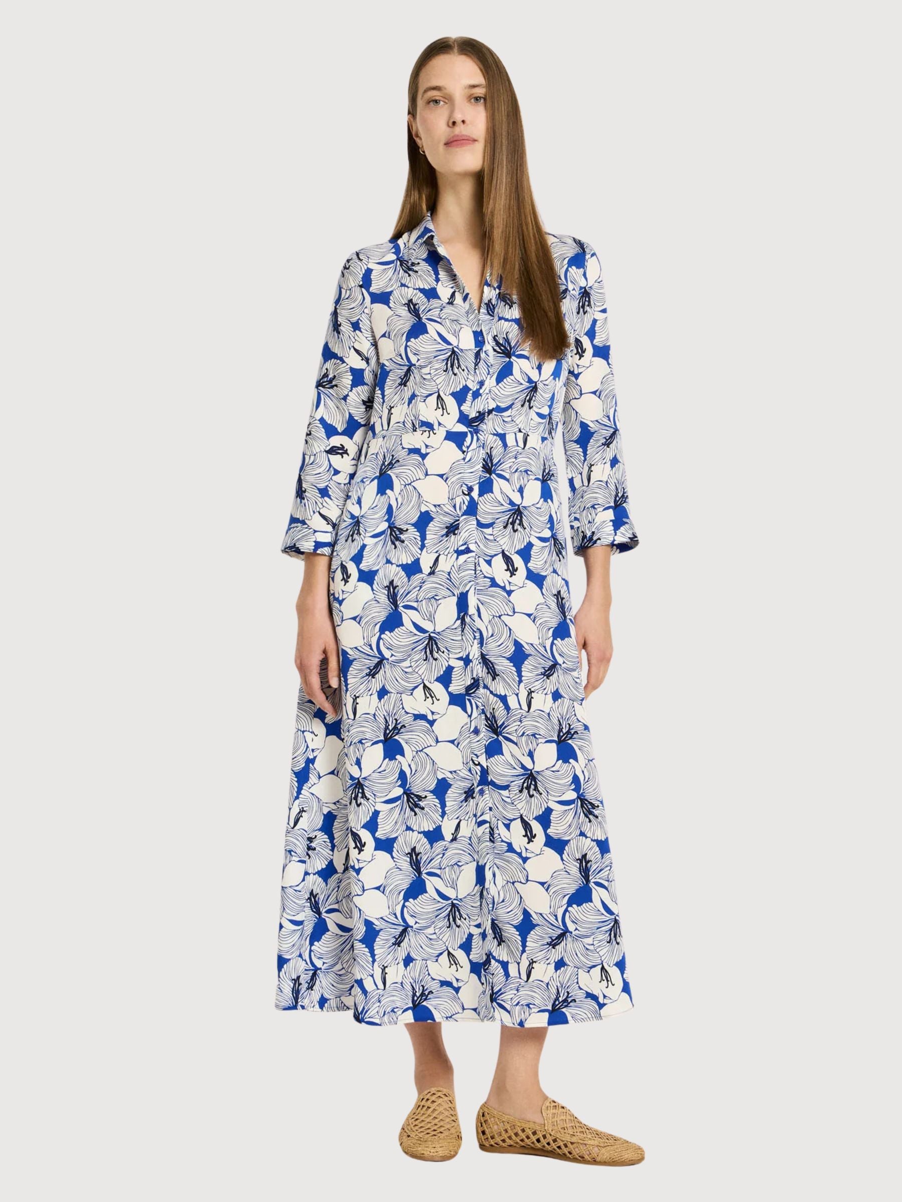 Dress Midi Tencel Print Bloom Lapis | Lanius