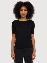 T-shirt da donna trasparente in viscosa nera | Mazine