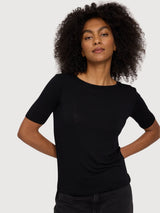 T-shirt da donna trasparente in viscosa nera | Mazine