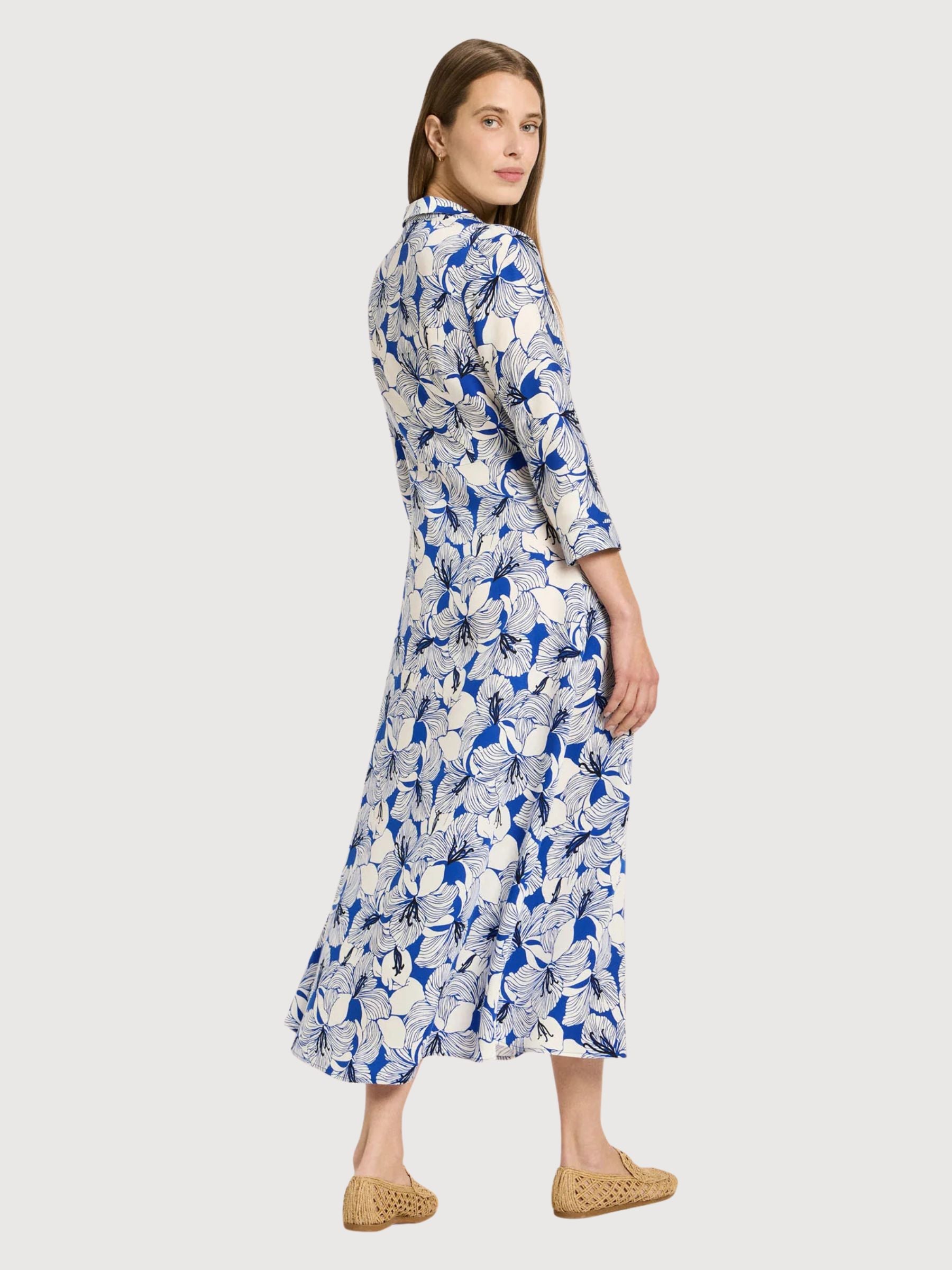 Dress Midi Tencel Print Bloom Lapis | Lanius