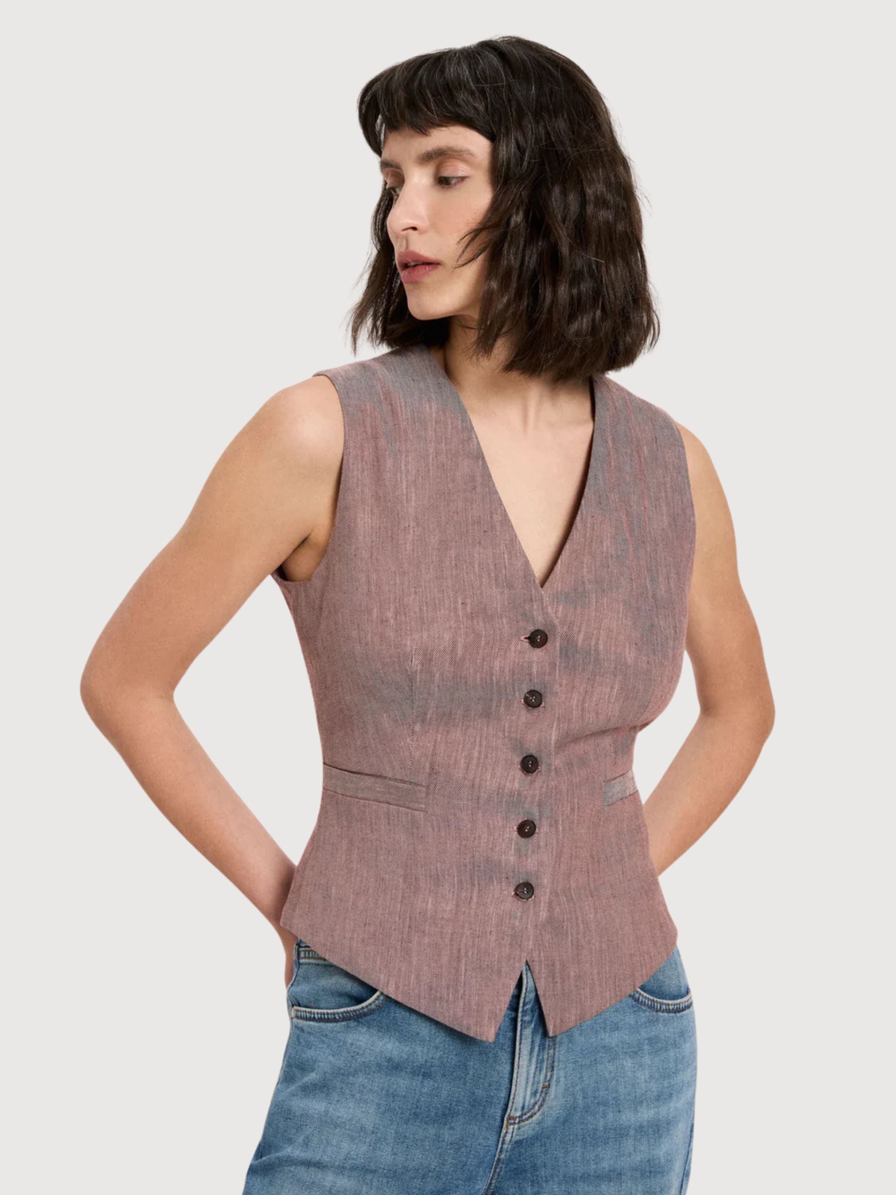 Weste OCS Mocca/Creme made of Linen & Organic Cotton| Lanius